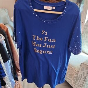 Ladies Royal Blue Short Sleeve Tee with Stud Accents